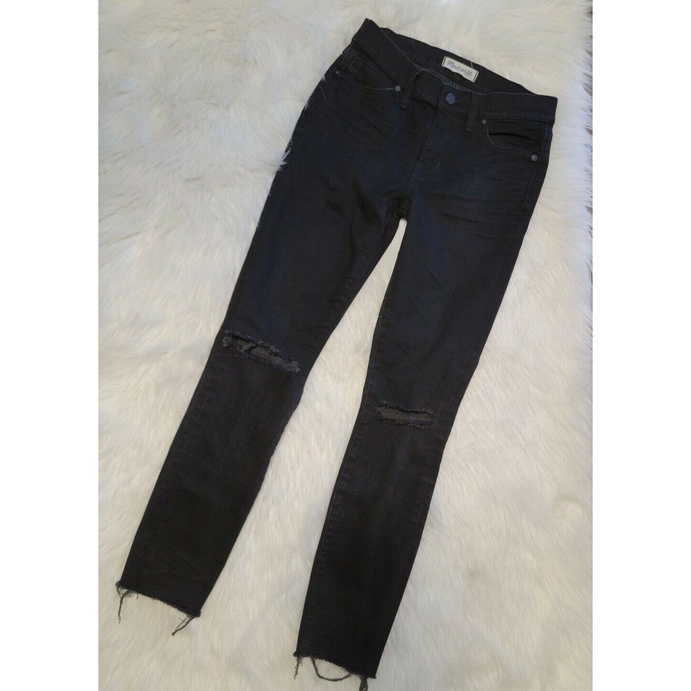 Madewell Skinny Skinny Jeans Women's Sz 27 Stretch Black wash Distressed Raw Hem